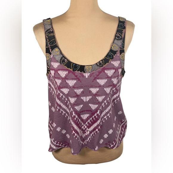 Free People Purple Embellished Boho Tribal Crop Tank Top Small - Picture 1 of 6
